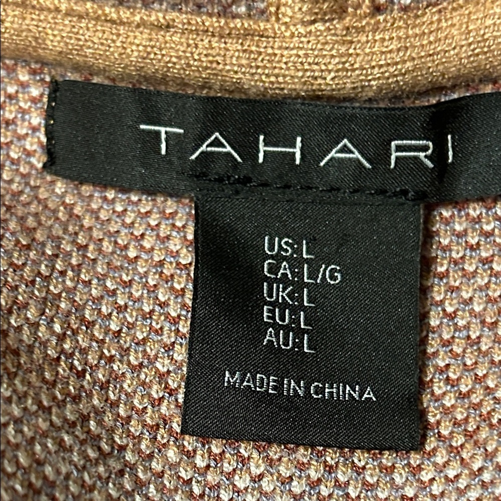 🎠Tahari Plaid cardigan tan brown open front hooded size L GUC - Picture 9 of 10